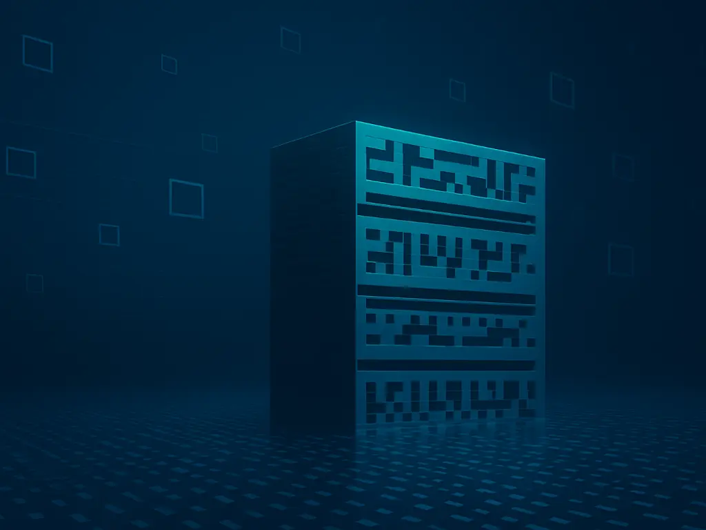 Server tower with digital glyphs representing real-time computing in ORCA hypervisor environment